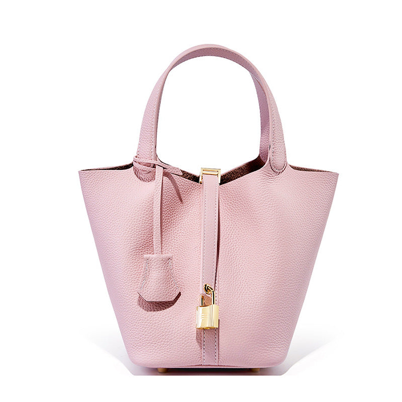 Genuine Leather Bucket Bag Handheld Shoulder Purse N6F148