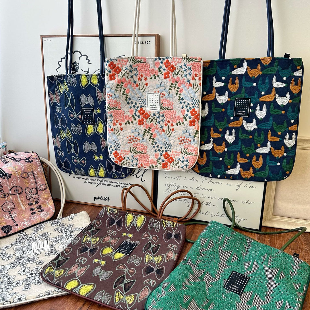 Cotton Linen Embroidered Shoulder Bag Handmade Tote N6F131