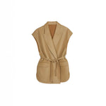 Load image into Gallery viewer, PU Notch Belted Vest Sleeveless Shearling Mid Weight  N5Z620