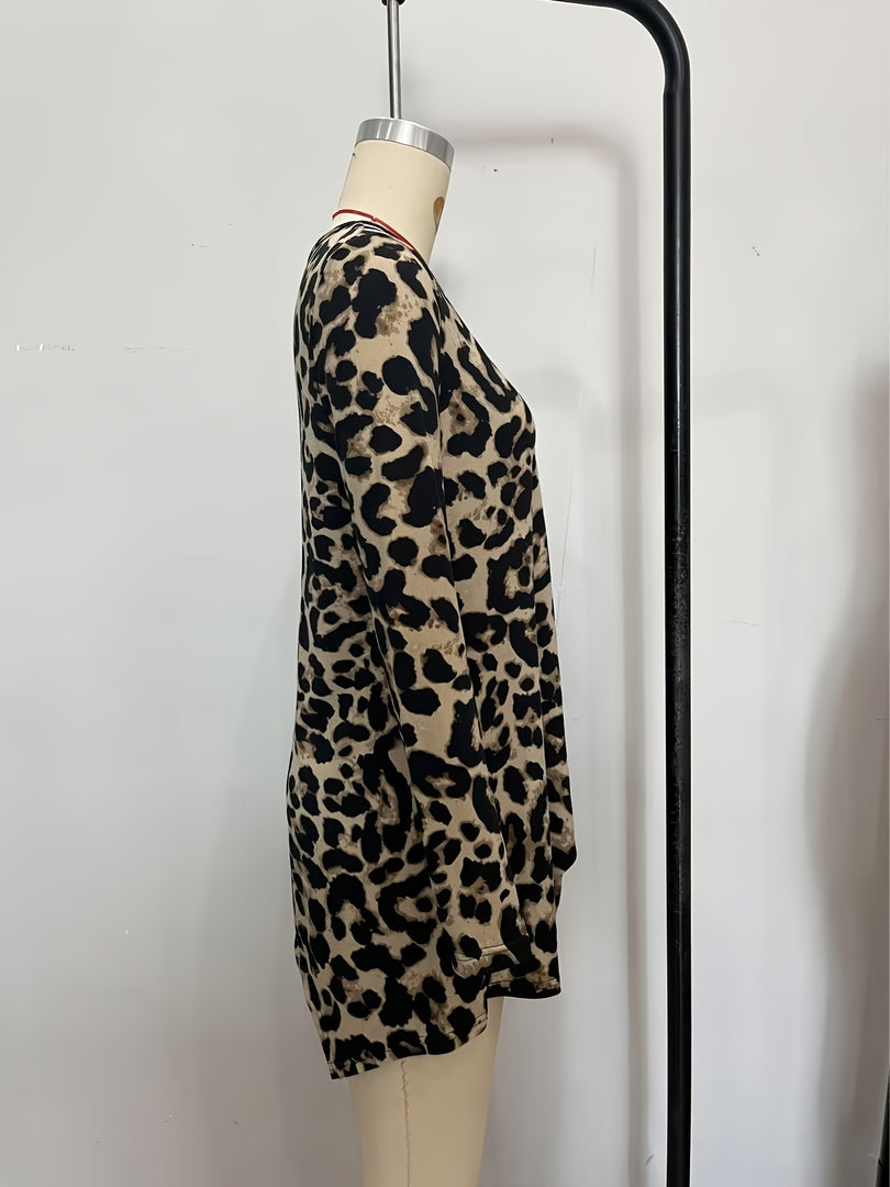 Leopard Print Knit Top Asymmetric Hem Loose Fit  N6G289