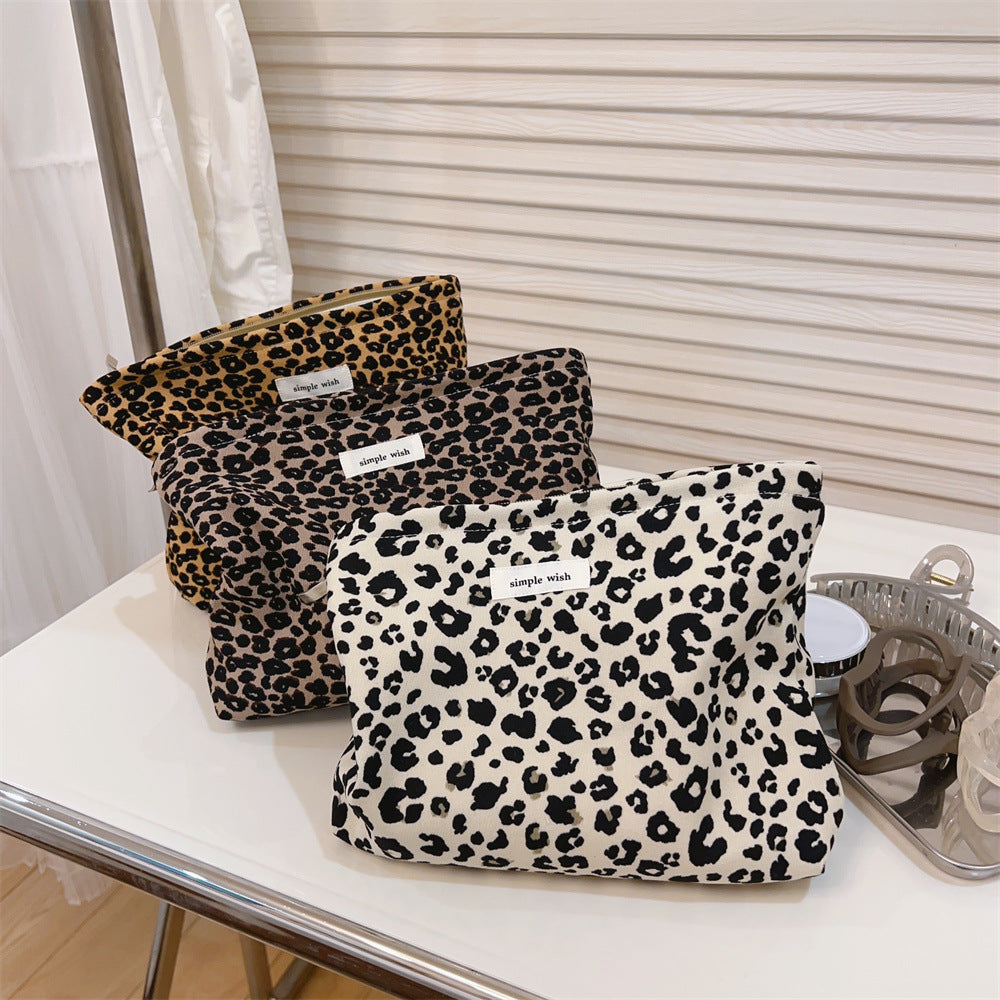 Vintage Leopard Print Canvas Makeup Bag Zipper Pouch N6F105