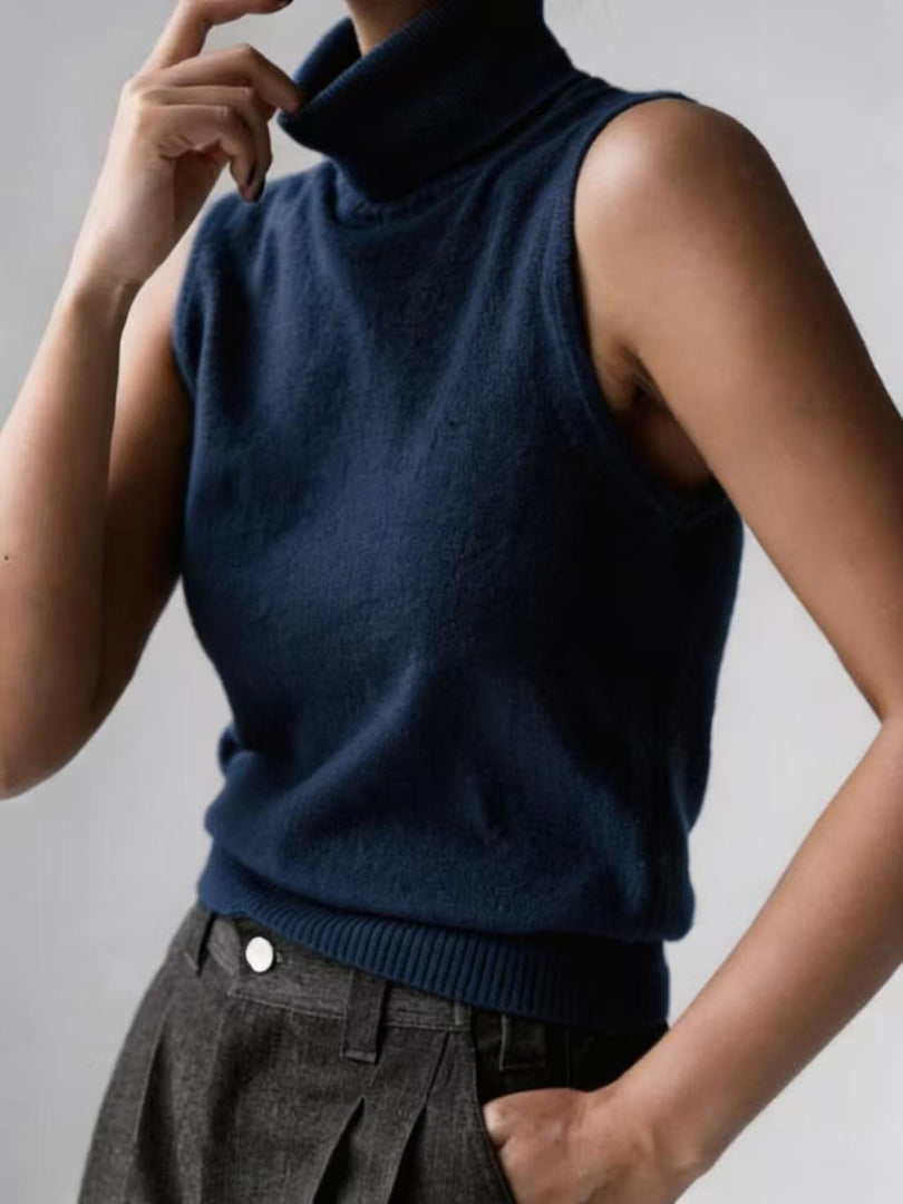 Knit Sleeveless Vest High Neck Tank Top Women Simple N6G132