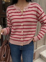 Load image into Gallery viewer, Casual Striped Round Neck Cardigan Sweater Women N6H298