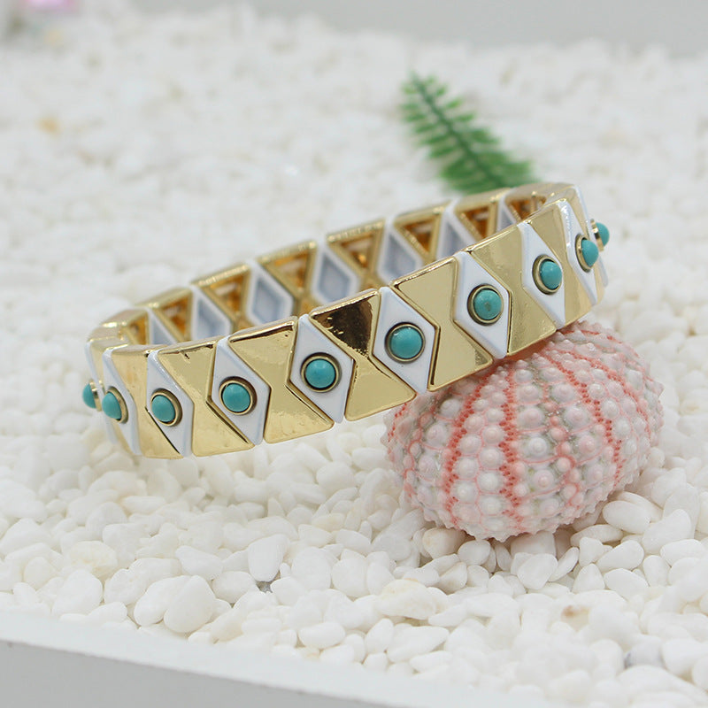 Evil Eye Enamel Bracelet Elastic  Boho Stove Enameled S5P048