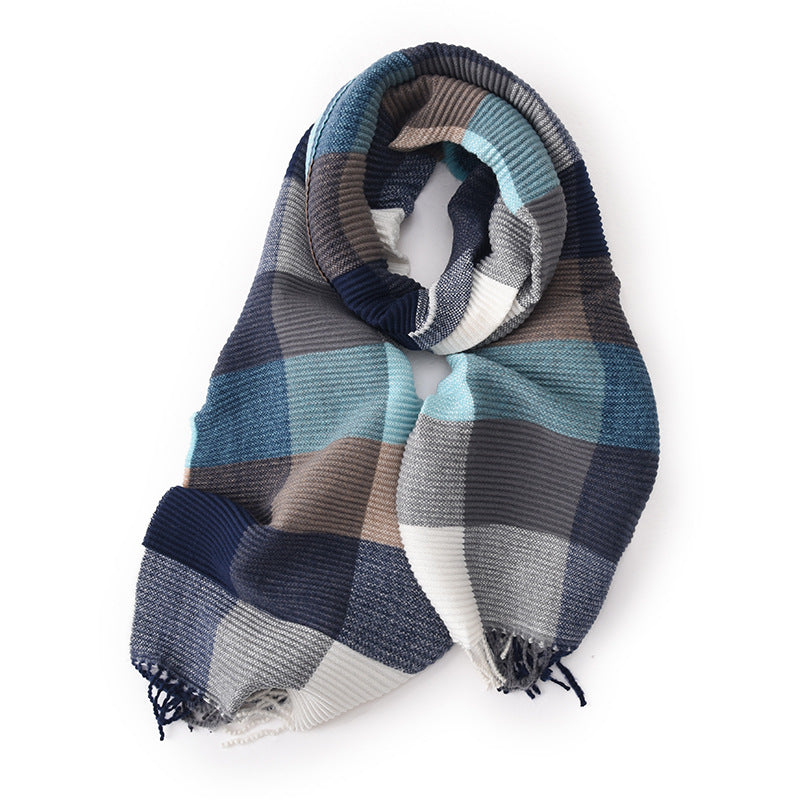 Pleated Check Faux Cashmere Wrap  M5A216