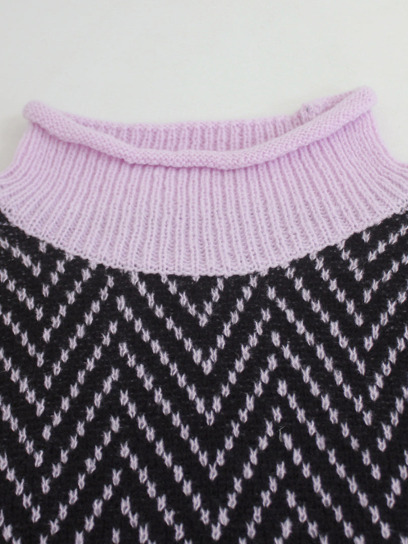 High Neck Long Sleeve Colorblock Knit Sweater Women N6H274