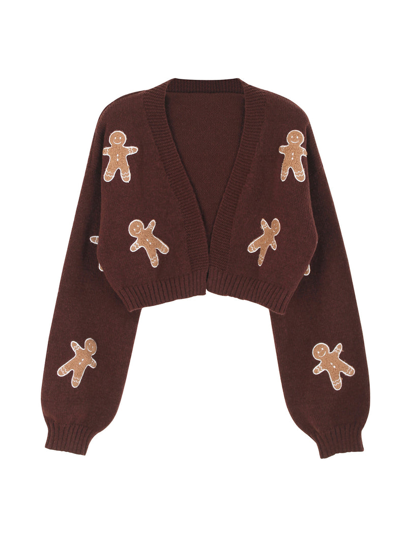 Cookie Character Short Cardigan V-Neck Button Knit N6H272