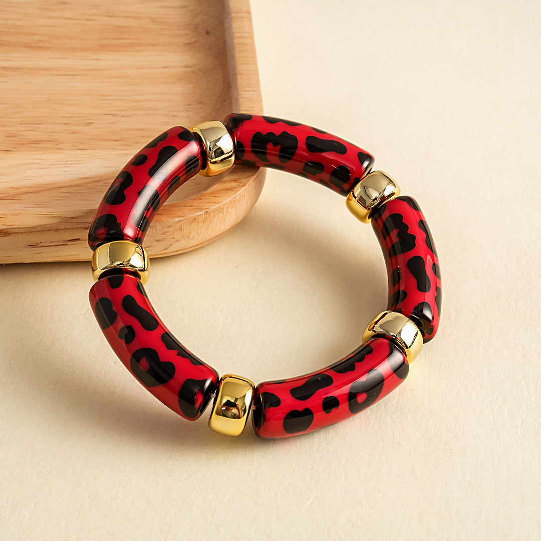 Womens Leopard Print Acrylic Beaded Bracelet N6K126