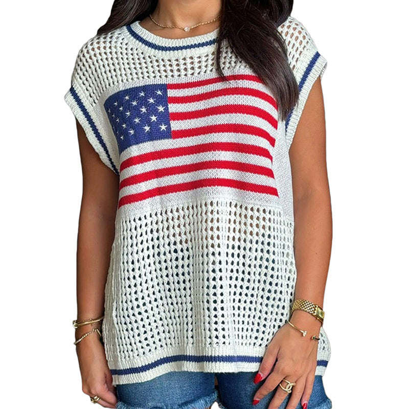 Flag Print Sleeveless Sweater Women N6C360