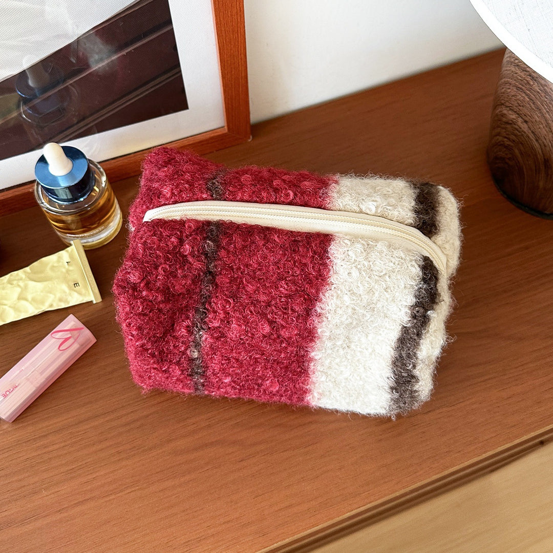Womens Candy Color Plush Cosmetic Bag N6K109