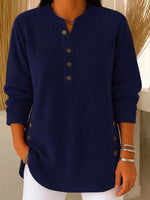 Load image into Gallery viewer, Solid Corduroy Texture V-Neck Button Down Relaxed Top N6G256