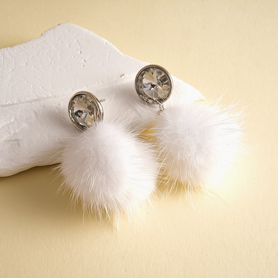 Womens Rhinestone Plush Pom Pom Earrings N6K162
