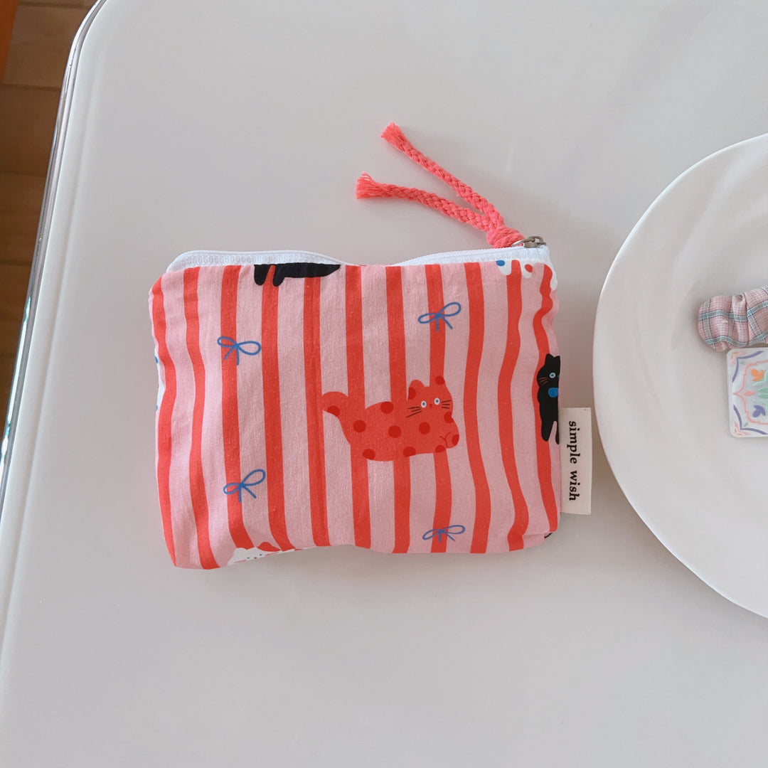 Cat Motif Cotton Multi-Pocket Organizer Canvas Lining S5P360
