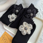 Load image into Gallery viewer, 3D Floral Solid Mid-Calf Socks Women Cotton Black N6H033