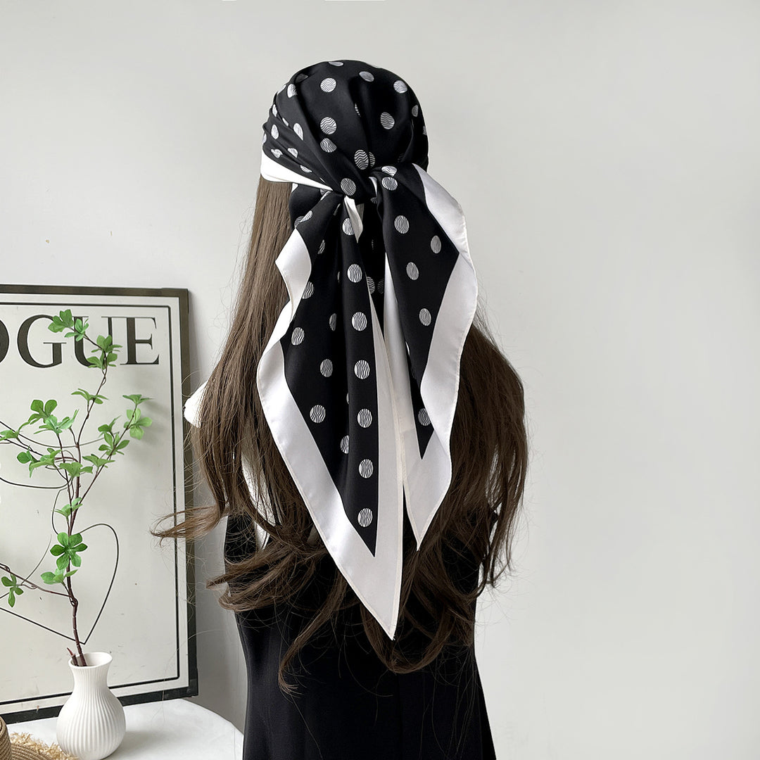 Polka Dot Print Triangle Scarf Satin Twill Women N6G218