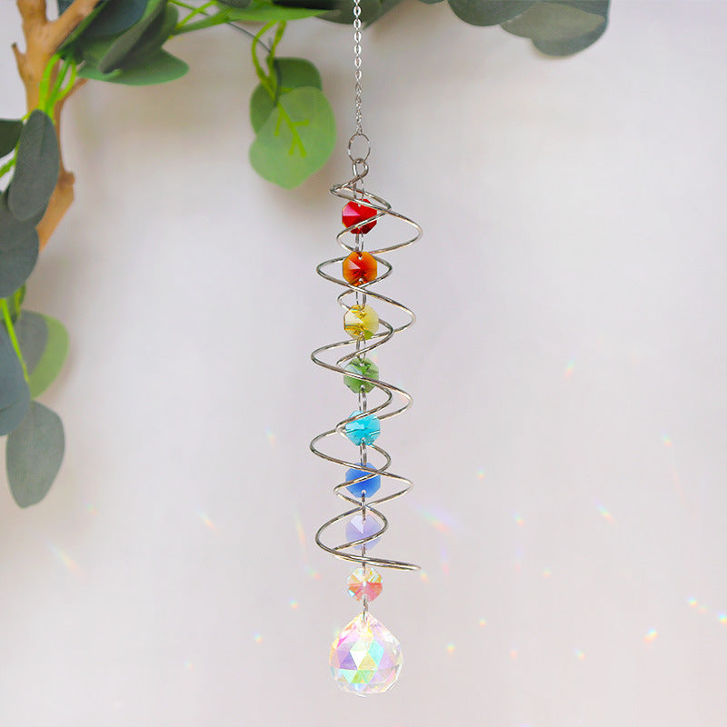 White Crystal Spiral Rotating Sun Catcher Wind Chime N6F294