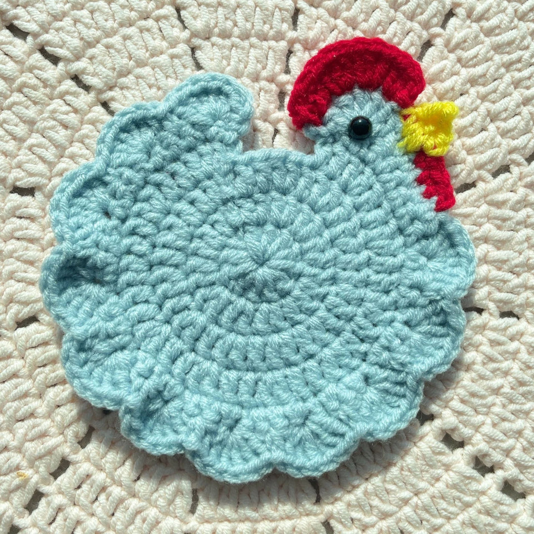 Hand Crochet Hen Coaster Chicken Shape Yarn Mat N6G050