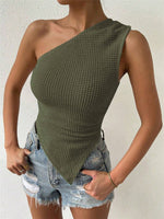 Load image into Gallery viewer, Single Shoulder Asymmetrical Knit Tank Top Women N6C318