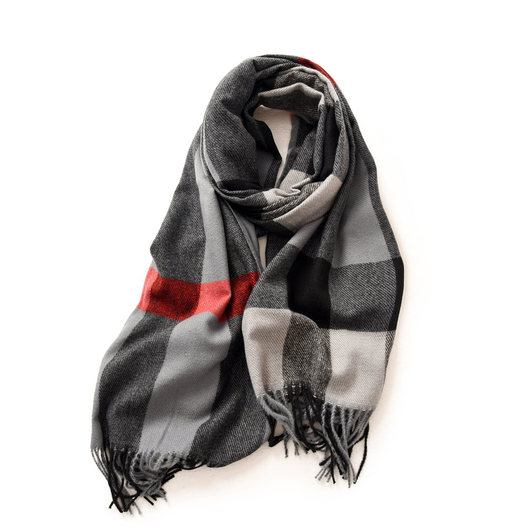 Check Print Faux Cashmere Wrap with Fringe  M5A224