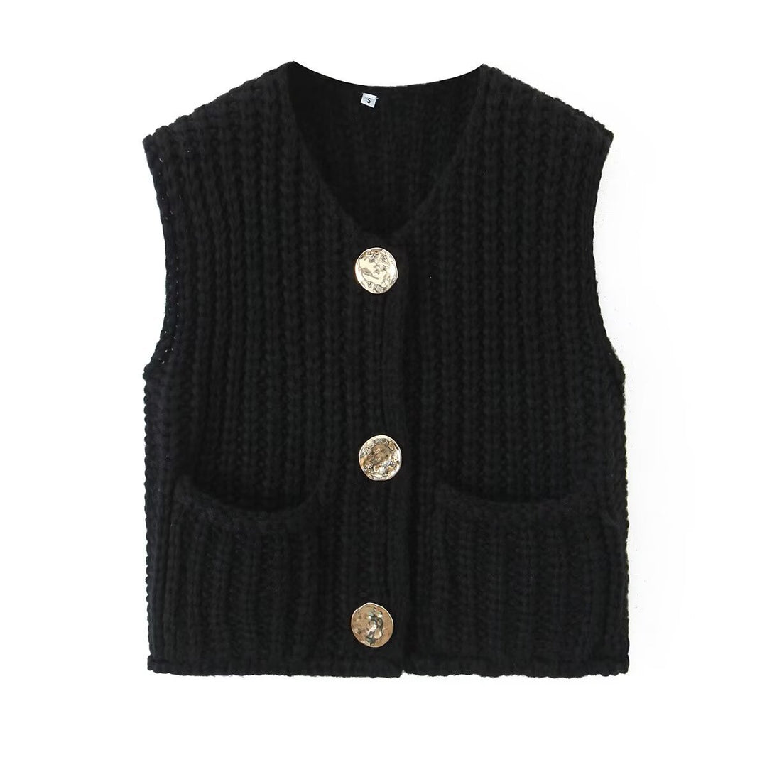 Patch Pocket Vest Sleeveless Knit Lightweight N5Z245