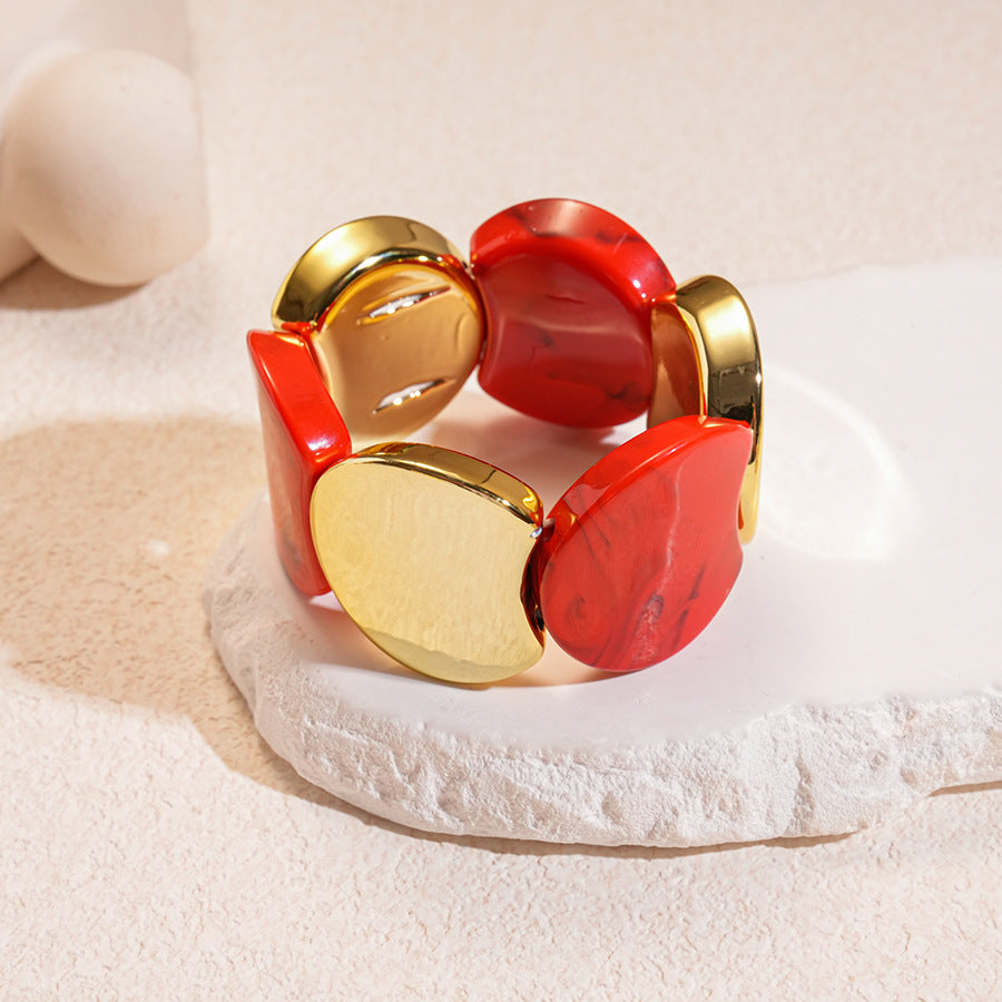 Acrylic Round Segment Elastic Bangle Statement Women N6H081