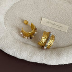 Load image into Gallery viewer, Hammered Pearl Stone Wide Stud Earrings Women N6H165