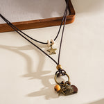Load image into Gallery viewer, Leather Cord Wood Bead Star Leaf Sweater Chain N6H138