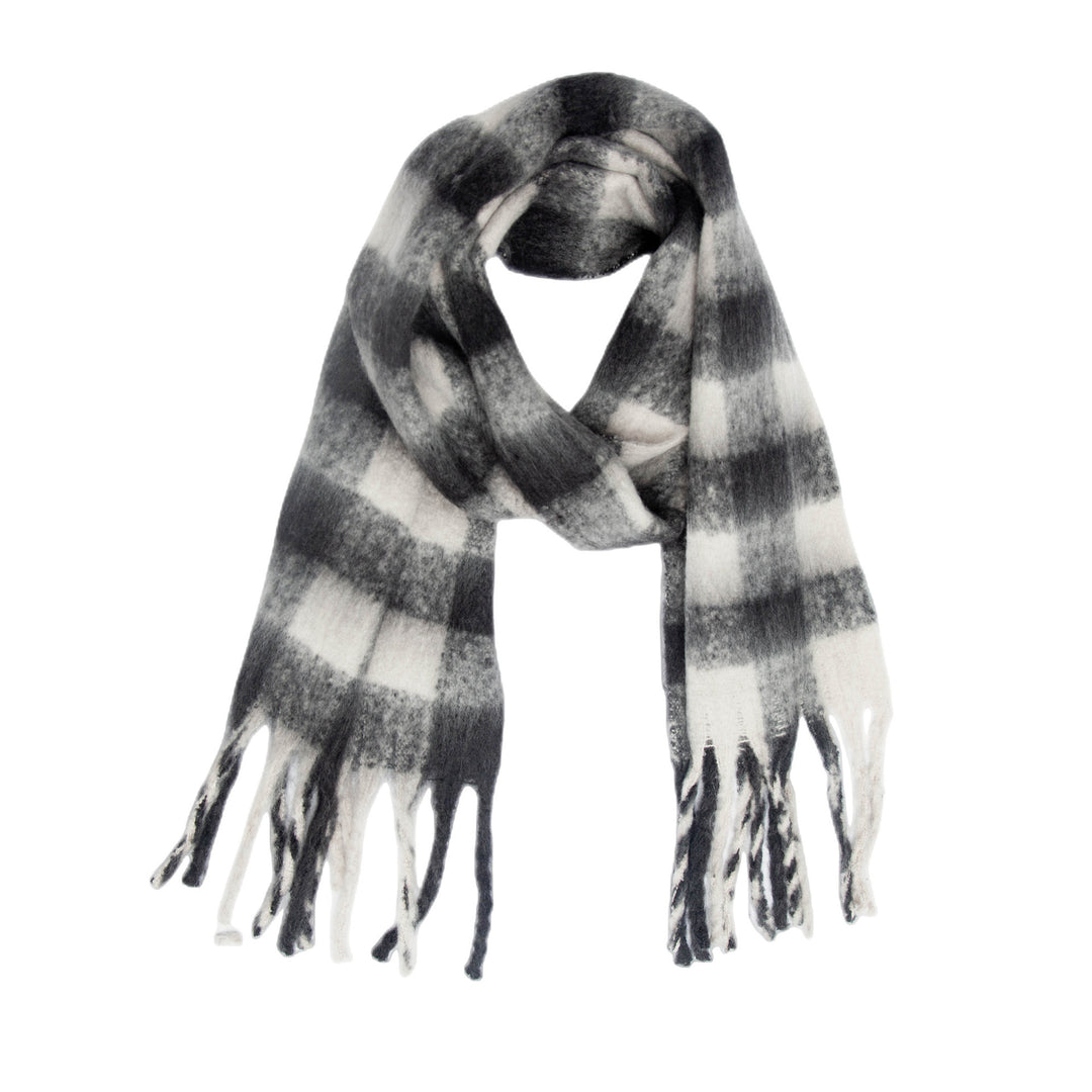 Rainbow Plaid Mohair Feel Chunky Fringe Scarf N6K249