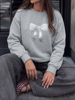 Load image into Gallery viewer, Casual Round Neck Bow Detail Loose Sweatshirt Women N6H295