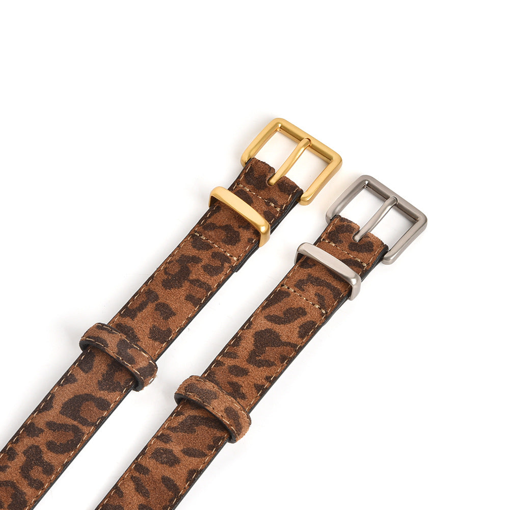 Vintage Leopard Print Genuine Leather Belt Women N6H323