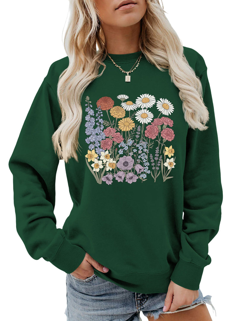 Floral Print Crewneck Sweatshirt Women Casual Loose N6H045