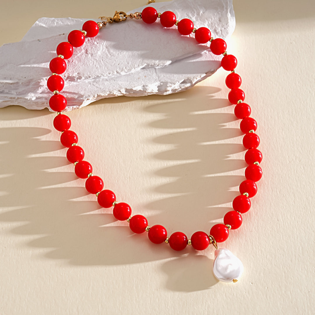 Dopamine Pearl Acrylic Geometric Beaded Necklace N6H059
