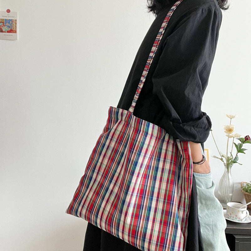 Retro Tartan Crossbody Bag Pure Cotton S5P271