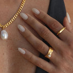 Load image into Gallery viewer, 18K Gold Plated Lava Pearl Ring Women Titanium Steel N6H166