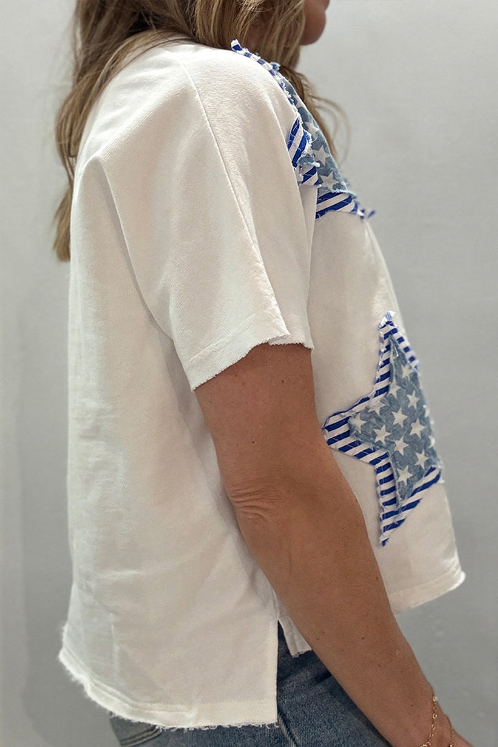 Star Print Street Style Round Neck T-shirt Women N6C337