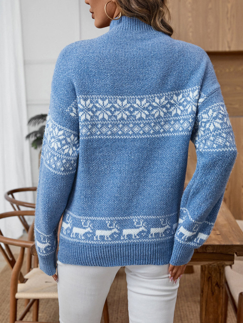 Snowflake Jacquard Half High Collar Knit Sweater N6H261