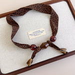 Load image into Gallery viewer, Womens Brown Leopard Print Beaded Scarf Necklace N6K278