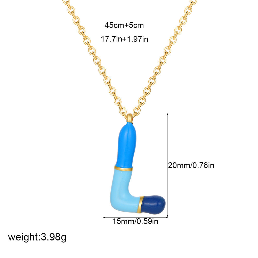 Alphabet Enamel Capsule Necklace Steel Gradient Color S5P234