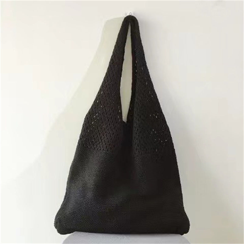 Women's Woven Cutout Knit Bucket Tote Bag N6J171
