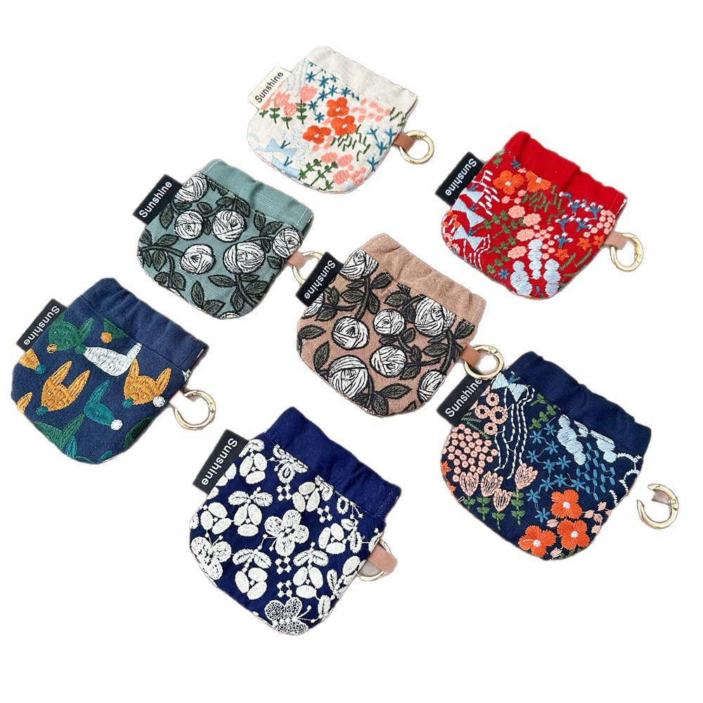 Heavy Embroidery Fabric Earphone Pouch Travel N6F151