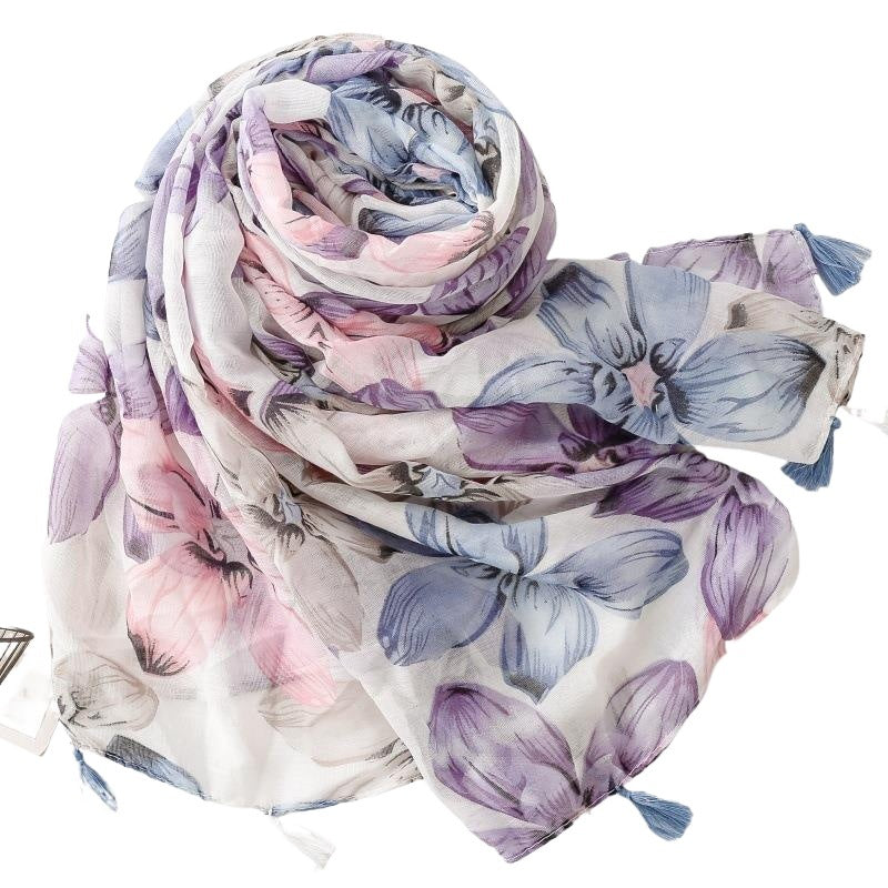 Batik Floral Fringe Shawl  M5A246