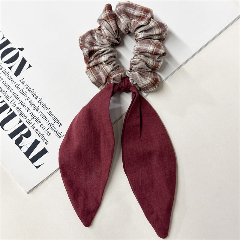 Vintage Plaid Big Bow Scrunchie Hair Tie Women N6H196