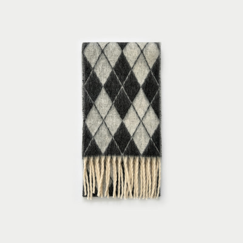 Wool Blend Diamond Jacquard Fringe Scarf N6K231