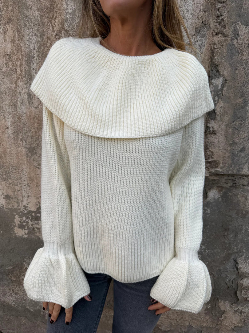 Off-Shoulder Knit Long Sleeve Sweater Flared Sleeve N6G297