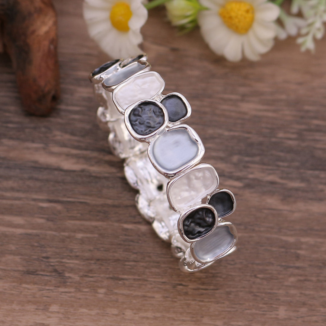 Enamel Square Geometric Stretch Bangle Women N6C219