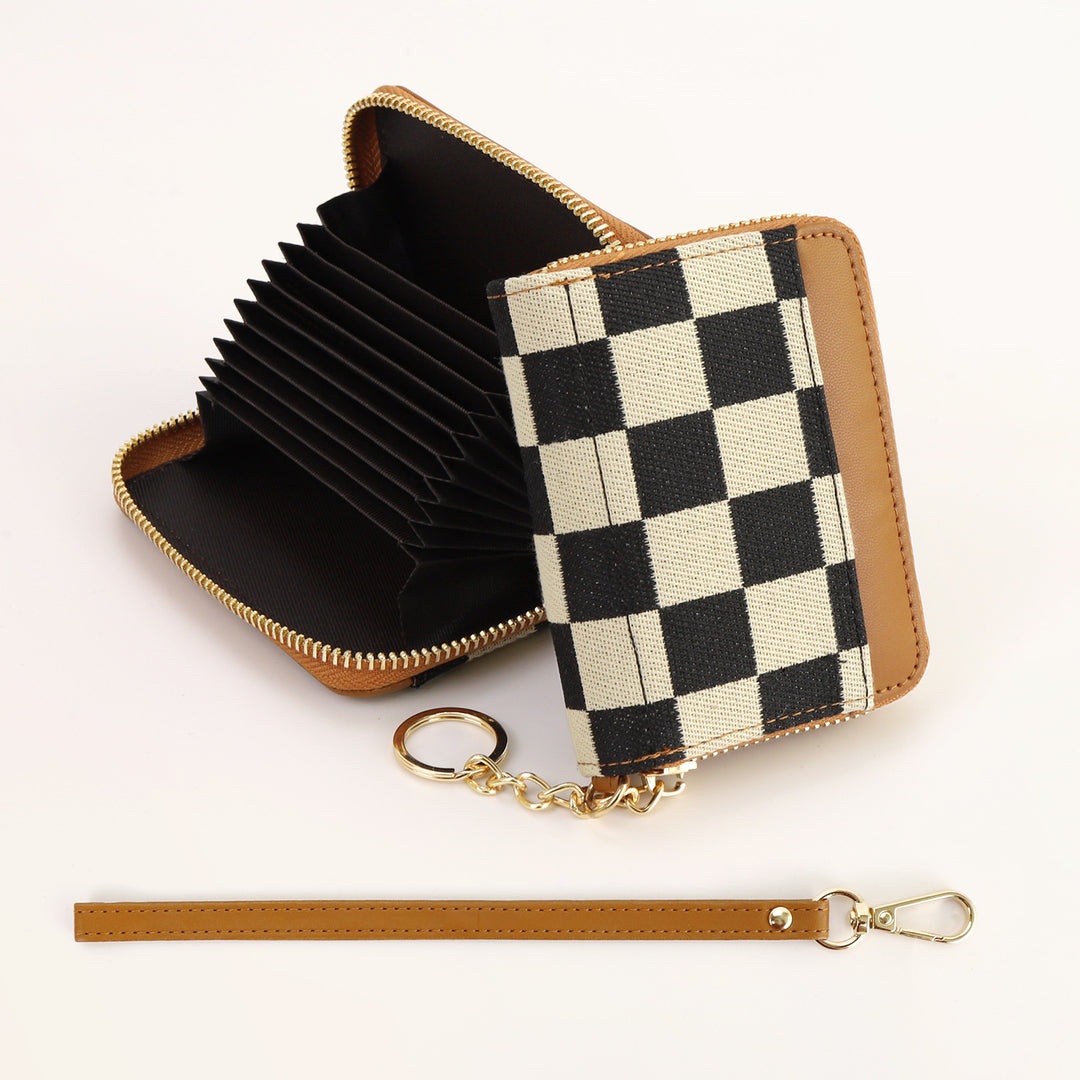 Checkerboard PU Card Holder Wallet Coin Purse Multiple Slots N6G083