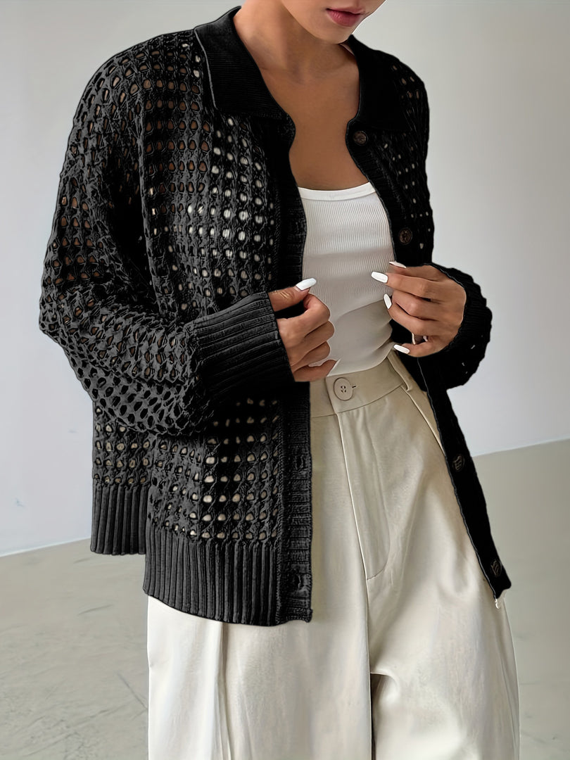 Lace Knit Cardigan Women Openwork Vacation N6D139