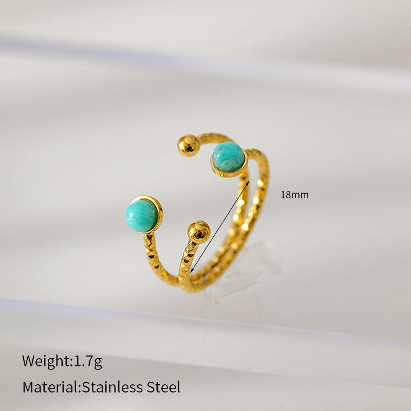 Royal Oval Stone Ring Steel Adjustable Open Band S5P014