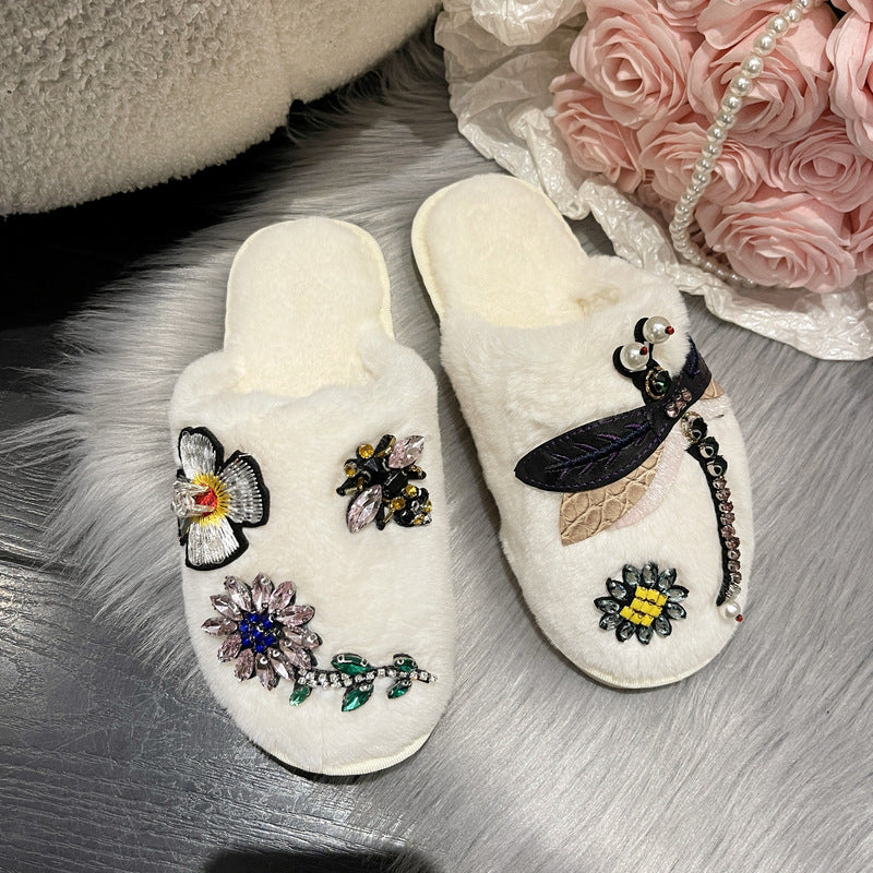 Insect Floral Embroidery Slippers Women M5A285
