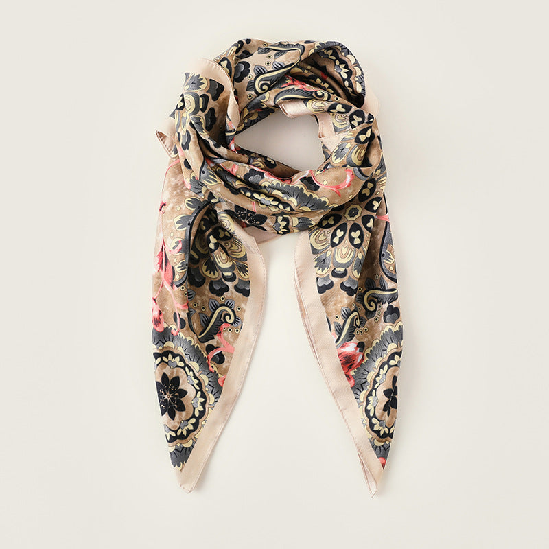 Floral Print Faux Silk Square Scarf  M5A237